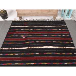 Alfombra Turca, Alfombra Vintage de 4.8x7.9 pies, Alfombra Negra de Lana del Suroeste - Product Image 3