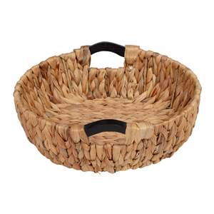 Panier de rangement rond en osier jacinthe d'eau 3 pièces avec poignées en bois, support personnalisé de couleur naturelle, plateau rond - Product Image 5