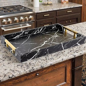 Plateau de service en marbre de luxe, élégant, fait à la main, écologique, pour la décoration de table à café ou le petit-déjeuner. - Product Image 4