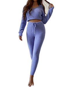 Ensemble de chandails pour femmes de haute qualité Mode d'hiver Ensemble 2 pièces avec haut court à manches longues et legging en tissu teddy de haute qualité 2026 - Product Image 3