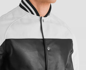 Chaquetas Universitarias al por Mayor, Chaqueta Universitaria con Logotipo Personalizado de Alta Calidad, Chaqueta Universitaria con Mangas de Cuero PU y Spandex, Chaqueta Universitaria Unisex en Blanco - Product Image 6