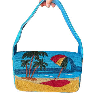 กระเป๋าคลัทช์ลูกปัดดีไซน์ชายหาดสำหรับผู้หญิงรุ่นใหม่ล่าสุด  งานปักแฟชั่น  โลโก้สั่งทำได้  สีฟ้า  ประดับด้วยลูกปัดเม็ดเล็ก - Product Image 1