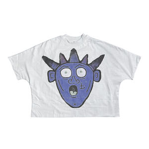 Camiseta Corta Blanca con Estampado Gráfico 100% Algodón para Hombre, Estilo Oversize, Hombros Caídos, Lavado Ácido, Servicio OEM - Product Image 2