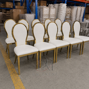 Silla de Acero Inoxidable con Respaldo Ovalado Dorado y Cojín Blanco para Eventos, Bodas y Banquetes de Hotel, Venta al Por Mayor - Product Image 2