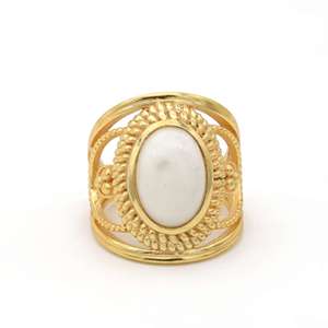 แหวนทองเหลืองลายควอตซ์นม ชุบทอง 18K สไตล์ชนเผ่า ขายส่งสำหรับผู้หญิง - Product Image 1