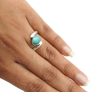 Gran oferta, anillo de forma ovalada de piedras preciosas de turquesa Natural de Plata de Ley 925 para mujer, joyería hecha a mano para compromiso de aniversario - Product Image 4