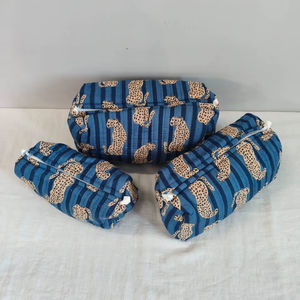 Set of 3 Cotton Quilted Leopard Print <b>Makeup</b> <b>Bags</b> with Zipper Closure Lightweight Travel & for Organizer From Rajasthan - Product Image 1