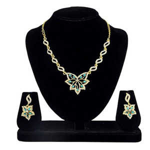 ชุดสร้อยคอและหิน kriaa Blue kundan เครื่องประดับชุบทองอย่างดี - Product Image 1