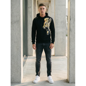 Sweat à capuche zippé noir pour homme Bolf 6136 avec impression sérigraphiée et design en strass - Product Image 2