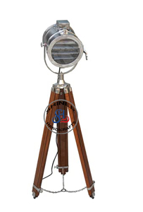 Hollywood Vintage Marine nautique industriel projecteur sur pied trépied couleur argent et marron 8x8x60 pouces - Product Image 3