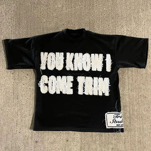 Camisa de moda de cuello redondo para hombre de alta calidad Camiseta de algodón de gran tamaño de punto con estampado gráfico suelto Casual gris con técnicas bordadas - Product Image 5