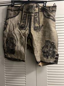 BAVARIAN <b>SHORTS</b> LEDERHOSEN SUEDE <b>LEATHER</b> TRACHTEN MEN WEARS OKTOBERFEST <b>SHORT</b> - Product Image 4