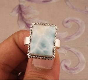 Larimar Natural sólido 925 plata esterlina hecho a mano anillo de piedras preciosas superventas Larimar joyería regalo de Navidad para mujeres - Product Image 3