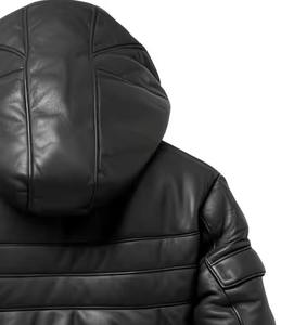 Chaqueta de cuero personalizada para hombre, piel de oveja negra con capucha, ligera, acolchada, elegante, suave, informal - Product Image 4