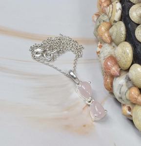 Colgante de cadena de piedras preciosas de Plata de Ley 925 de cuarzo rosa natural con cadena o sin piedra DE NACIMIENTO DE OCTUBRE regalo para ella 2 piedras colgantes - Product Image 4