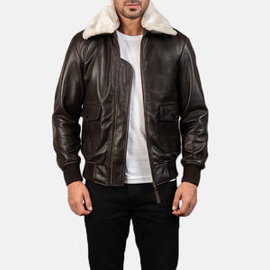 Vente en gros de blouson aviateur unisexe en cuir de mouton marron Street Wear de haute qualité, style décontracté avec fermeture éclair complète, vêtements d'hiver pour hommes - Product Image 1