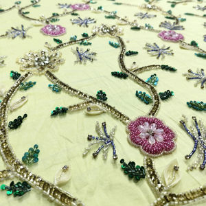 Robe de bal en rayonne brodée, imprimé floral, style de fête, avec col à nœud, tissu perlé à la main, respirant et élégant - Product Image 1