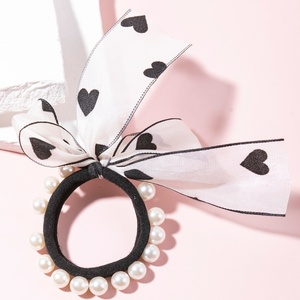 Coleteros <span class=keywords><strong>con</strong></span> Lazo de Encaje de Puntos de Corazón y Perlas de Imitación, Bandas Elásticas para el Cabello, Lindos Coleteros para Niñas - Product Image 4