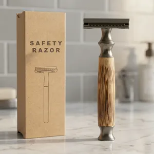 Rasoir de sécurité professionnel à double lame avec manche en bois pour hommes, rasage du visage, lame en acier inoxydable, rasoir non électrique - Product Image 3