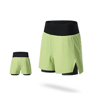Ensemble de shorts de course pour hommes, été, 2 couches, uni, sans couture, taille élastique, logo personnalisé, respirant, séchage rapide, actif - Product Image 5