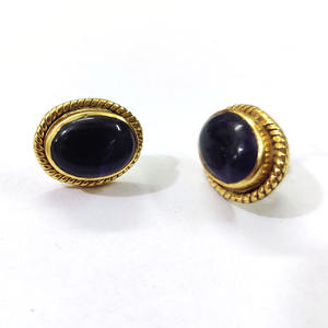 Natural Amethyst <b>Earrings</b> 925 Sterling Silver Gold Plated Amethyst <b>Earring</b>, Amethyst Oval Cabochon <b>Stud</b> <b>Earrings</b> - Product Image 4