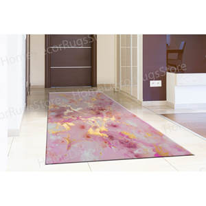 Alfombra Brillante - Alfombras Doradas Elegantes, Alfombra Estampada de Mármol Rosa y Dorado, Alfombra Delgada No Tejida - Product Image 3