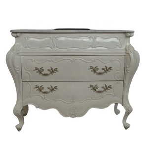 Tocador de estilo francés con fregadero Lavabo antiguo Mesa de tocador de madera con soporte de lavado superior de mármol blanco para muebles de baño - Product Image 4