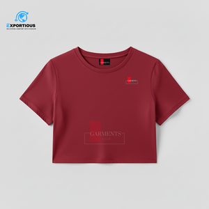 <b>Women's</b> Slim Fit Crew Neck Crop <b>Top</b> T-Shirt 100% Cotton OEM/ODM Custom Logo in <b>Turquoise</b> - Product Image 3