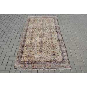 3.5x6.46 ft Rug, Turkish Vintage Rug, <b>Brown</b> Beige Animal Print <b>Wool</b> Rug - Product Image 1