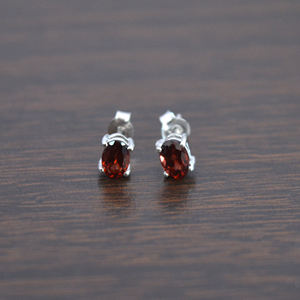 Trendy 925 Sterling Silver Stud <b>Earrings</b> Oval Cut Red <b>Garnet</b> Gemstone for Wedding Anniversary Party-Women's Jewelry Supplier - Product Image 1
