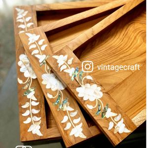 Bandeja de Servicio de Alta Calidad con Incrustaciones de Madreperla, Pulida a Mano, Ecológica, con Diseño Animal, Regalo Tradicional de Ramadán, Estilo Golfo - Product Image 5