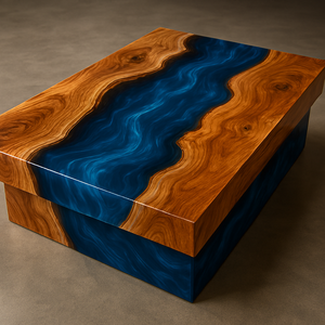 Table rectangulaire moderne en bois d'acacia et résine époxy, faite à la main, imperméable, décoration d'intérieur, cadeau pour Diwali, condoléances - Product Image 1