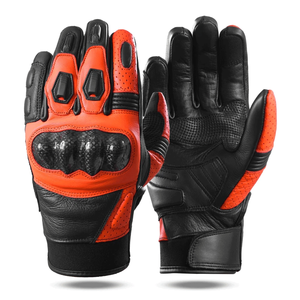 Men's Orange Leather Gloves With Knuckle Protection Motorcycle Auto Racing Wear Full Finger Unisex Thermal Gloves - Product Image 1