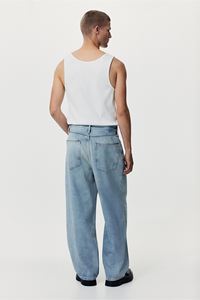 กางเกงยีนส์ขาบานสำหรับผู้ชายกางเกงผ้าฝ้ายแข็งสีฟ้าแบบหลวมใส่สบาย - Product Image 5