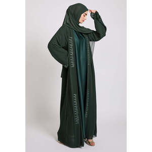 Vestido de noche modesto de gasa con panel adornado de abaya abierta con Crepúsculo de bosque - Product Image 3