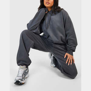 ชุดวอร์มผ้าฝ้ายโพลีเอสเตอร์สีทึบสำหรับใส่วิ่งเสื้อสเวตเตอร์คอกลมมีฮู้ดสำหรับผู้ชายและผู้หญิง - Product Image 6