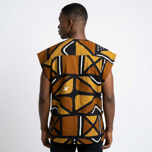 African Bogolan Casual Short Dress Men Handmade Embroidered Linen Cotton Breathable Eco-Friendly Geometric Pattern African - Product Image 4