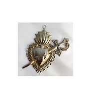 Relicario Gran Antiguo Oro Metal Sagrado Corazón Caja Relicario Corazón de María
