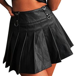2025 foncé Goth Faux cuir noir rouge jupes femmes PU Tech porter Punk taille haute Reg anneau Mini jupe esthétique Grunge fête porter - Product Image 1