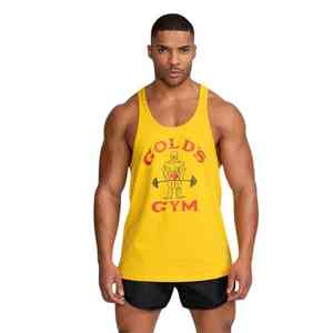 Camiseta sin mangas con tirantes de culturismo para hombre dorado | Chaleco de gimnasio de algodón orgánico | Camiseta de entrenamiento sin mangas 2025 Muscle Fit Training Tank Top - Product Image 1