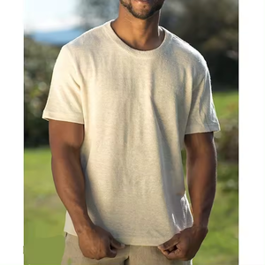 T-shirt unisexe blanc en coton biologique 100% surdimensionné à col rond, étiquette de col personnalisée, léger, respirant, imprimé, vente en gros - Product Image 2