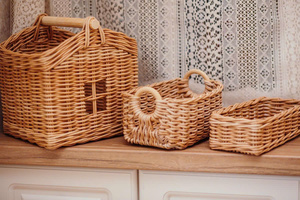 Woven Rattan Basket Rustic <b>Organizer</b> for Kitchen <b>Bathroom</b> and Living Room - Product Image 3