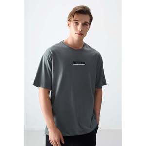 <b>Khaki</b> 100% Cotton Thick Soft Textured Oversize Fit Printed <b>Men's</b> <b>T</b>-<b>Shirt</b> - 88359 - <b>Khaki</b> - Product Image 1