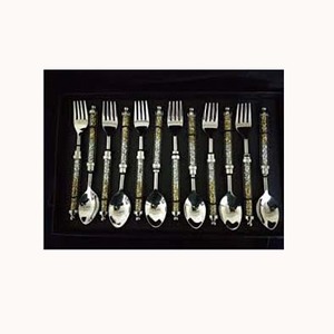 High Quality Royal Silver <b>Mirror</b> Polished Set <b>with</b> Long Round <b>Crystal</b> Design Handle Design Modern Cutlery Set - Product Image 1