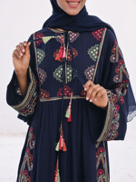 Abaya ouverte de luxe pour adultes, style ethnique, en polyester respirant, coupe ample, longueur ras du sol, brodée, décontractée et modeste, vente en gros