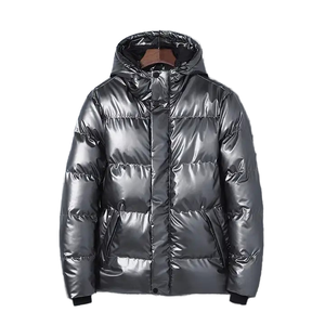 Men's <b>Long</b> <b>Winter</b> <b>Jacket</b> Casual Style with Stand Collar and Front Logo Zipper Closure - Product Image 4