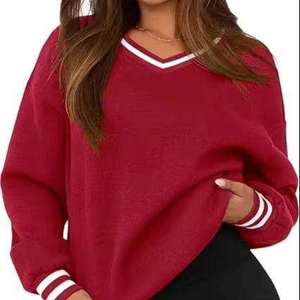<b>Women</b> Autumn Winter <b>V</b>-<b>Neck</b> Embroidered Custom Printed Fleece Front Logo Hoodie 100% Cotton Long Sleeve Casual Lightweight Knit - Product Image 1