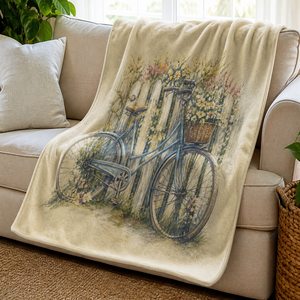 Custom Printed <b>Throw</b> Blanket Personalized Vintage Bicycle Garden Gift Sublimation Flannel Fleece Polyester - Product Image 1