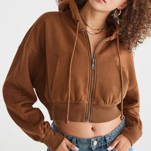 Tops cortos de alta calidad para mujer, Sudadera con capucha recortada con logotipo personalizado y longitud corta, sudaderas de diseño en blanco de talla grande, Sudadera con capucha de invierno - Product Image 6