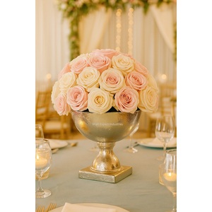 Vase à fleurs sur socle pour décoration de table Bol en métal Pots d'arrangement de fleurs en argent pour décoration intérieure et extérieure - Product Image 6